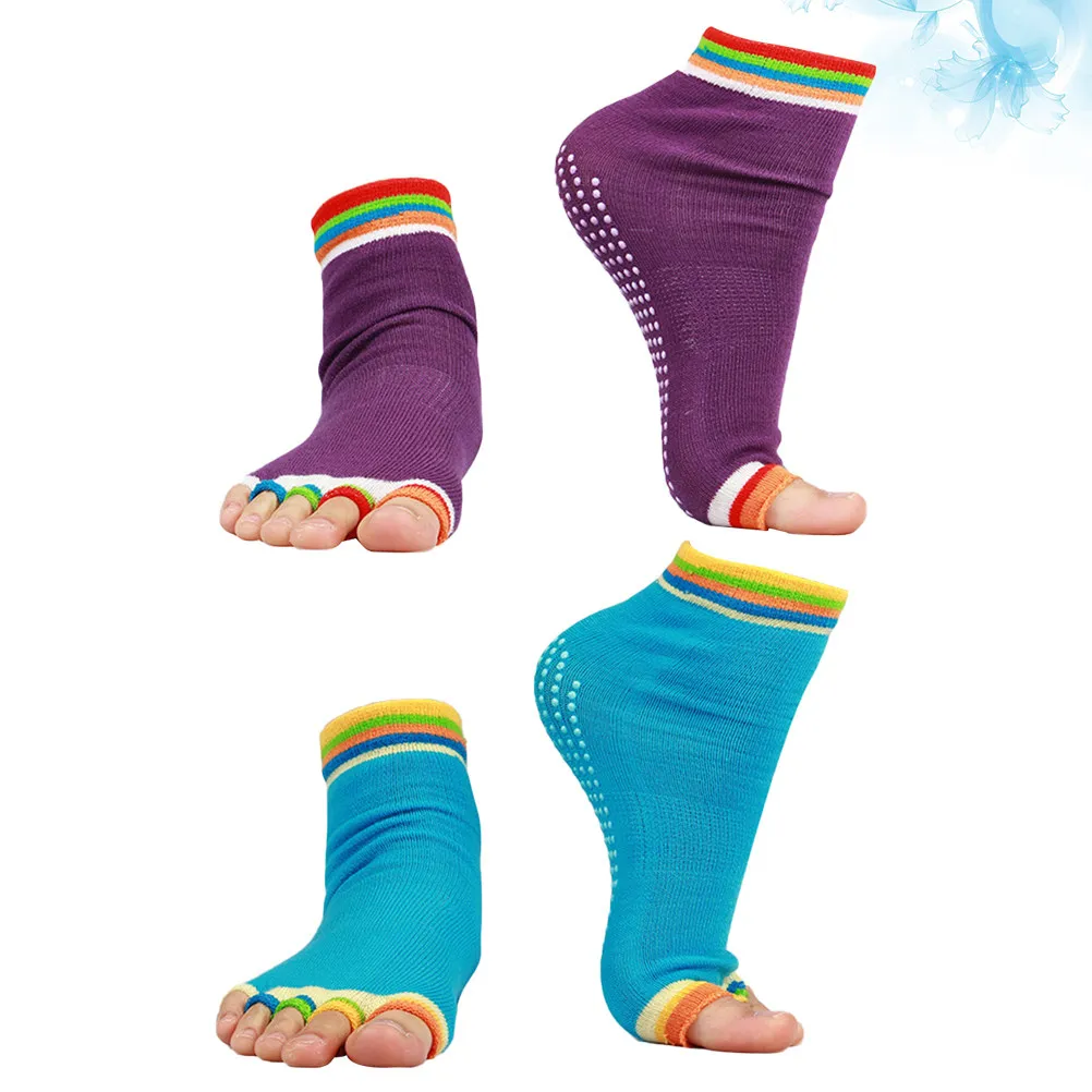 2Pair Non-Slip Socks for Yoga Dancing Premium Silicone Cotton Blend Grippy Stability