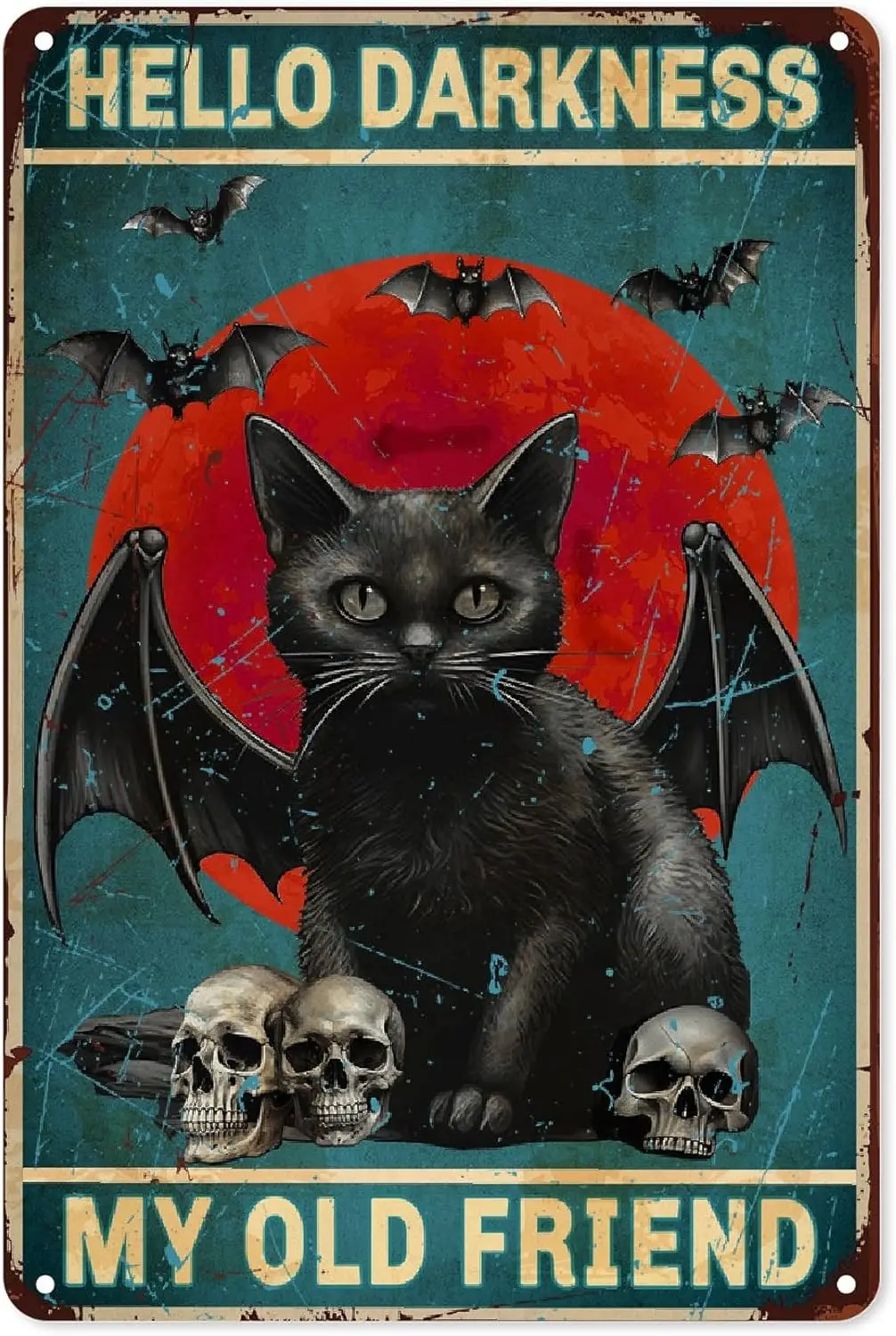 Sandilya Black Cat Halloween Retro Metal Aluminum Sign,Art Retro Poster,Bedroom Cafe Home Pub Club Wall Signs Decor Vintage Alum