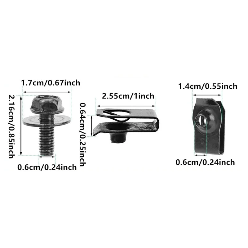 5sets Car Body Bolts U-nut Clips Engine Cover Undertray Splash Shield Guard Bumper Fender Liner Retainer Fastener Rivet Screws