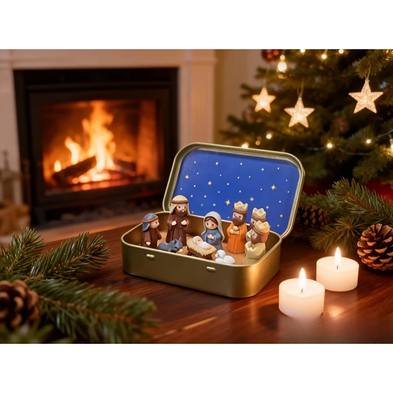 Mini Nativity Scene Figures Portable Pocket Size Nativity Scene Ornament Shepherds And Animal Figurines Easter Christmas Gifts
