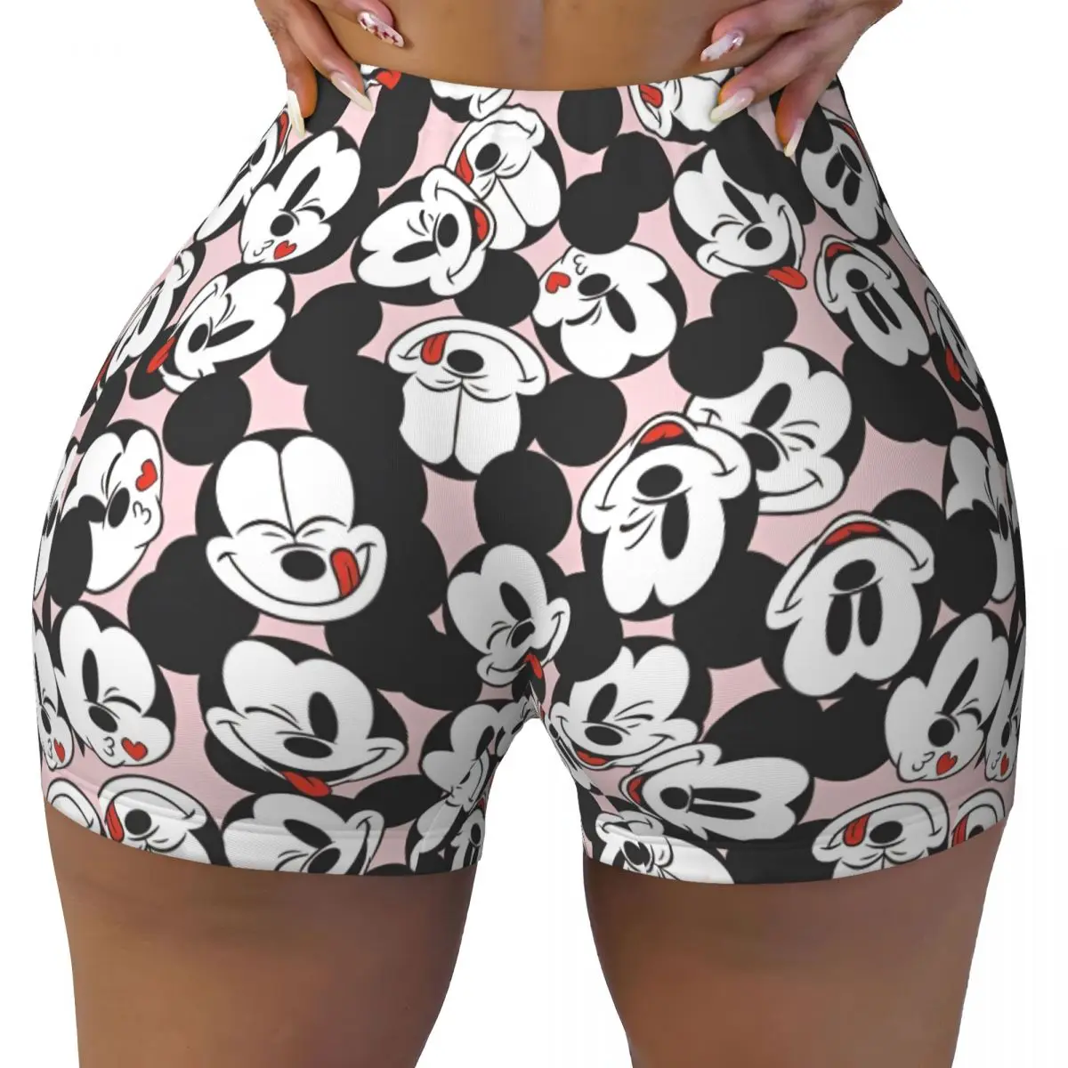 

Mickey Mouse Cartoon Women Workout Shorts Seamless Scrunch Butt Lifting Athletic Short Pants For Yoga Gym