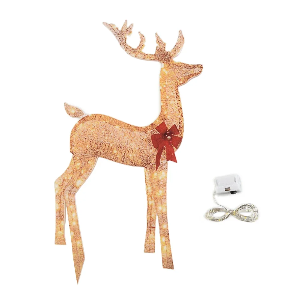 

Christmas Lights Reindeer Decorations Illuminated Deer Lightings With Red Bows For Garden Yard Holiday Decor Materials Acrylic