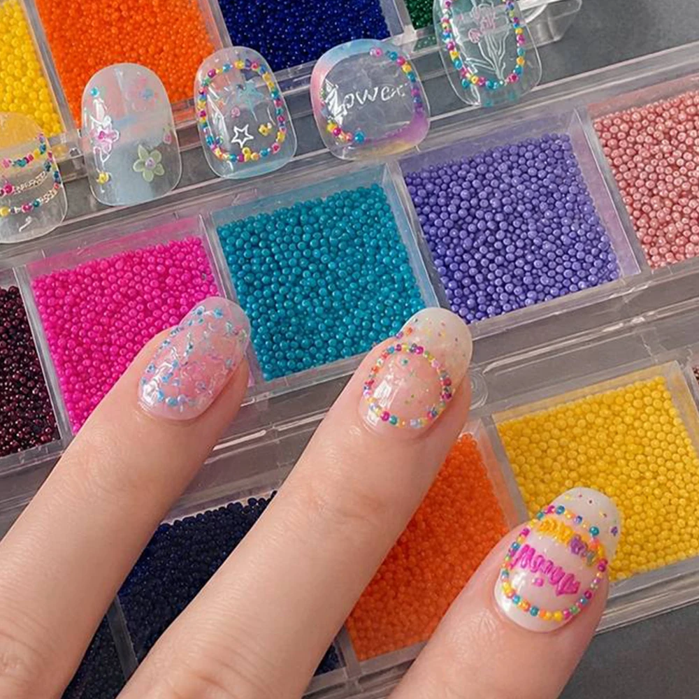 12 Grid Storage Box Multicolor Tiny Caviar Micro Beads Shiny Round Nail Metal Ball Charms Handmade Nail Ornaments