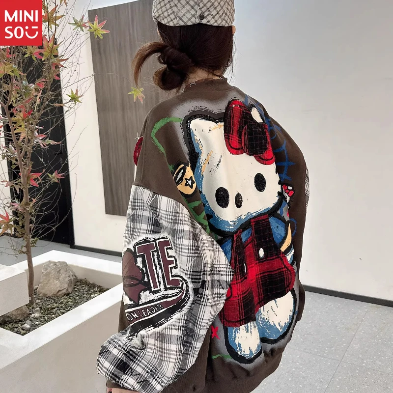 

Miniso 2025 Cartoon Hoodie, Thick Knit Cardigan, Women's Loose Lazy Sweatshirt