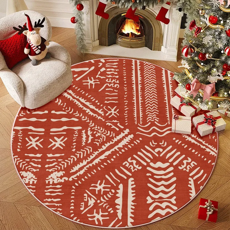 

Christmas Style Faux Cashmere Round Rug Thick Water-Absorbent Christmas Round Mat Anti-Slip Washable