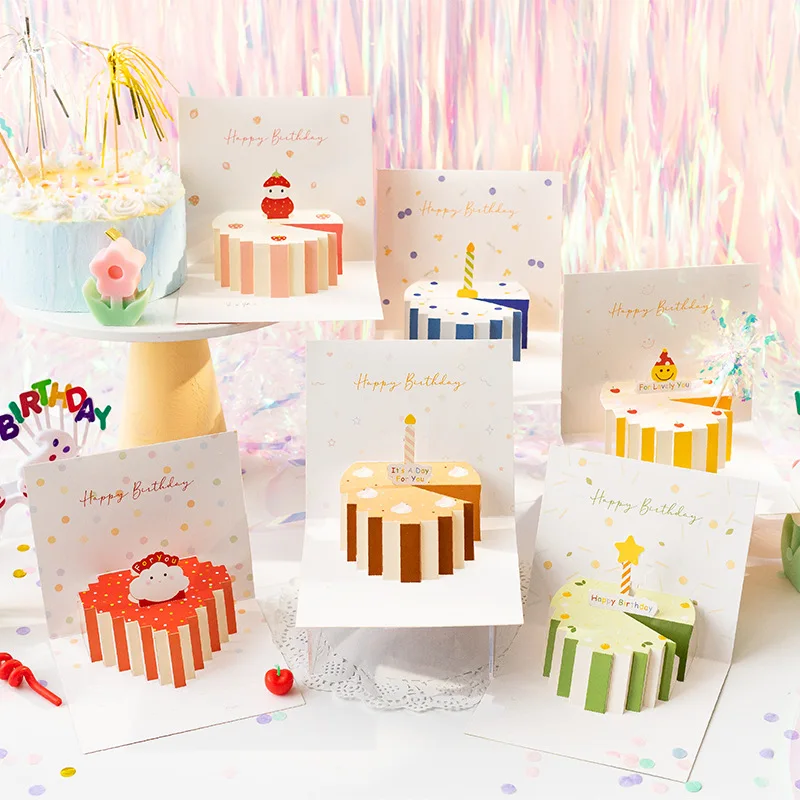 

2PCS Happy Birthday Card For Kids Friends Family 3D Birthday Cake Pop-Up Greeting Cards Postcards Gifts with Envelope