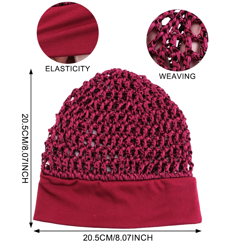 New Women Stretchy Hand Wide Band Crocheted Hair Net Bonnet Breathable Mesh Net Wig Cap Hair Protection Styling Night Care