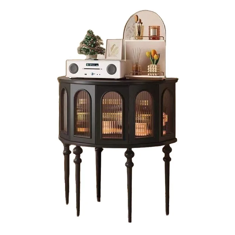 

French solid wood retro storage cabinet, semi-round cabinet, living room bedside table, storage display multi-functional cabinet