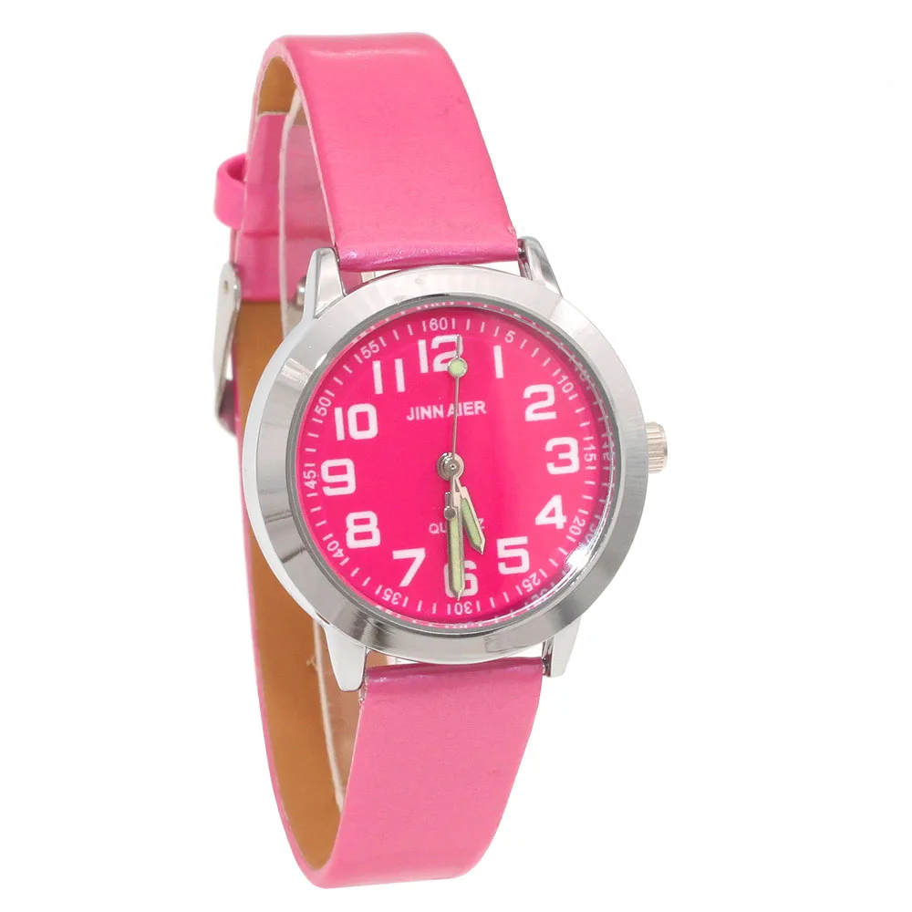 Fashionable Kids Quartz Watch Leather Strap Silver Case Easy Read 28MM Children's Watch for Boys And Girls Gift