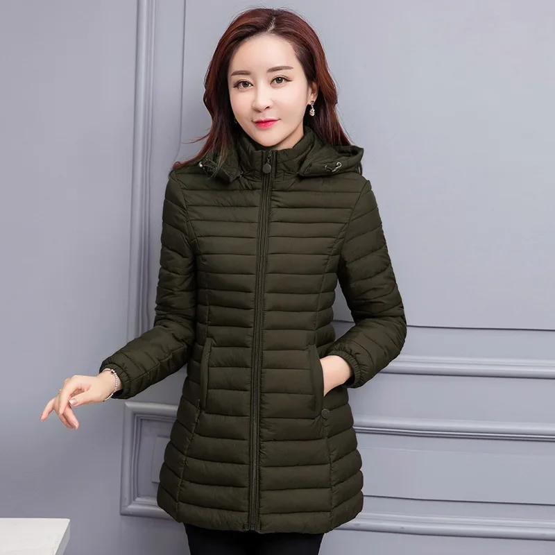 2025年韓国風ミドル丈レディース中綿コート、スリムフィット中綿ジャケット、大きいサイズダウン中綿ジャケット