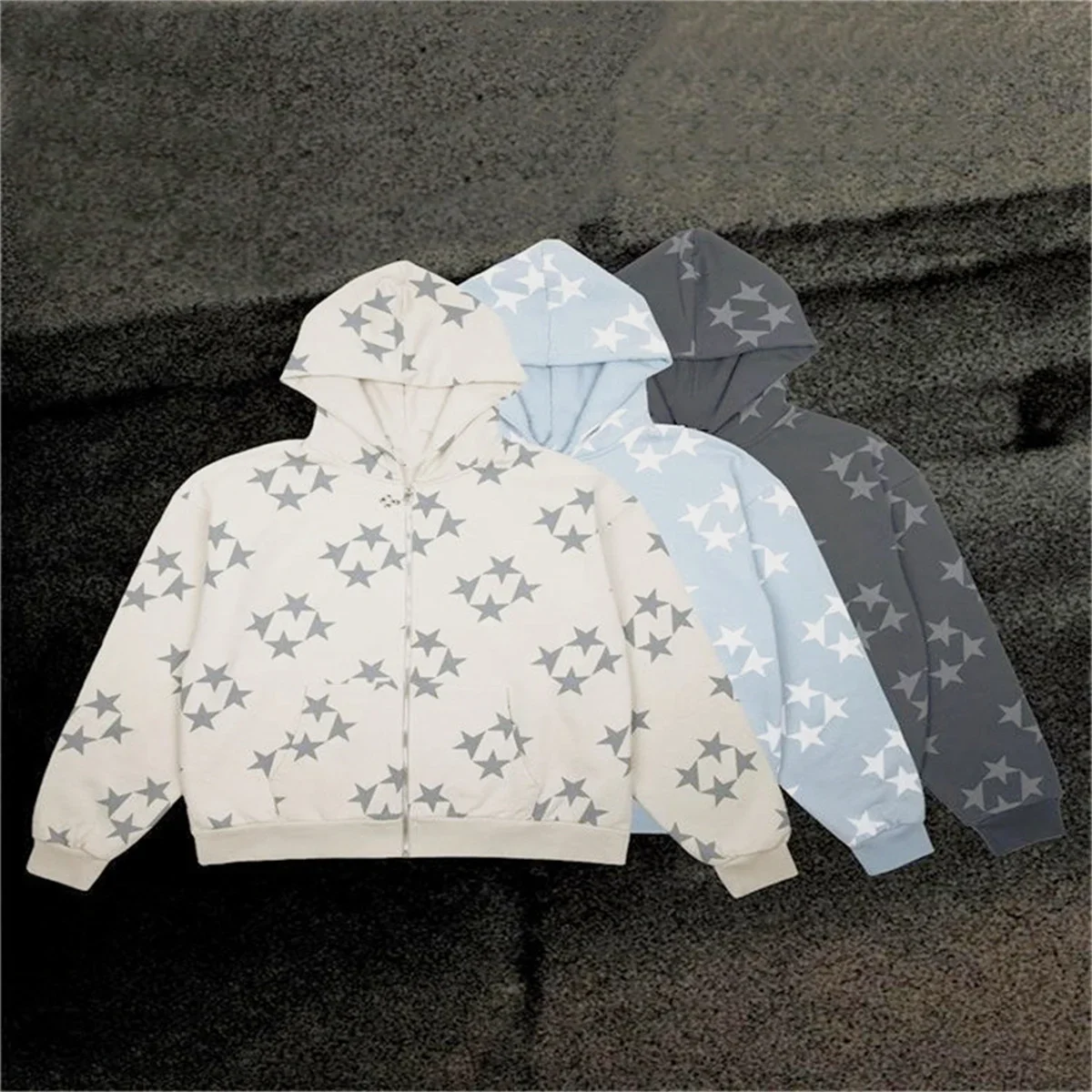 Vintage Star Graphic Hoodies Jacket Y2K Oversized Long Sleeve Sweatshirt Streetwear Fashion Harajuku Print Pocket Zipper Hoodie