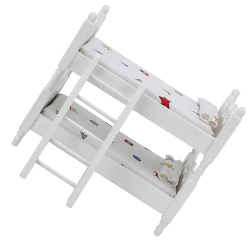 1:12 Mini Dollhouse Bed Miniature Simulated Wooden Bunk Bed Furniture Model Toy AccessoryGeometric Pattern