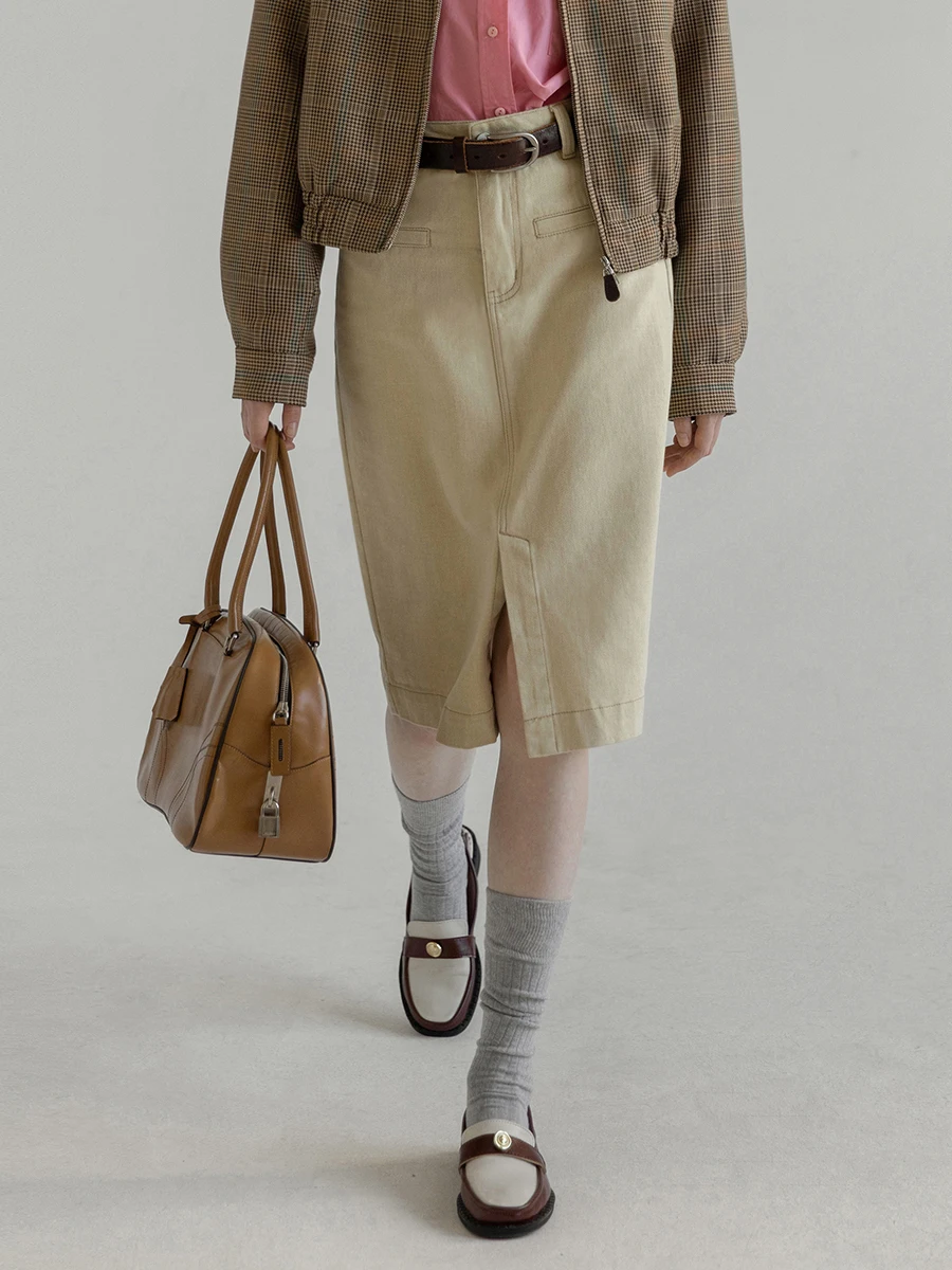 

Юбка А-силуэта с высокой талией, ретро-стиль, джинсовая, с разрезом спереди, элегантная, в стиле принцессы, хлопковая, весна-лето, женская модная юбка