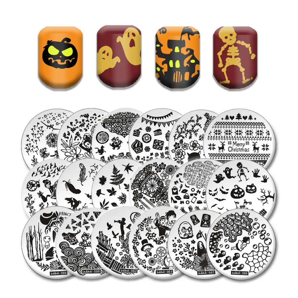 1 Uds. Placas de estampado de uñas de flores, plantilla de placa de imagen DIY de calavera para plantillas de impresión de esmalte de uñas, herramientas de estampado de hojas