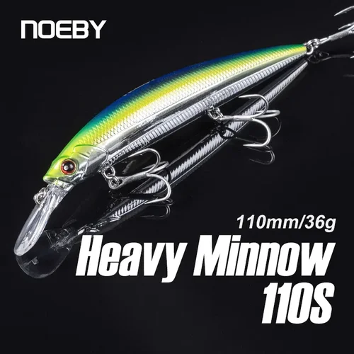 NOEBY-cebos duros de fundición larga, Jerkbait Minnow, señuelo de pesca que se hunde, trucha, lubina, Lucio, Pesca en agua salada, 110mm, 36g