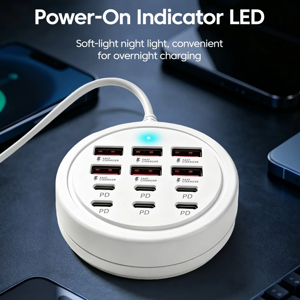 12-Port Portable Multi-Port Expansion Dock 6 USB 6 Type-C Interface Fast Charging Mobile Phone Adapter Extension Plug