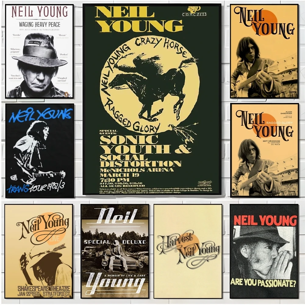 Póster de cantante genial n-neil y-young, pegatinas decorativas para pared, Mural, impresión fotográfica para decoración del hogar, sala de estar y pasillo
