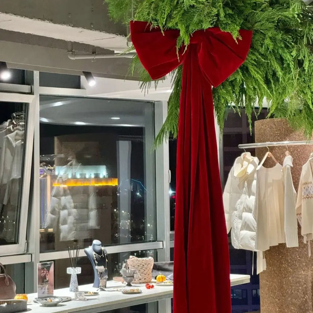 

Флокированный супер большой бантик для рождественской елки, удлиненная лента, сделай сам, торговый центр, бант для рождественской елки, многоразовое украшение для рождественской елки