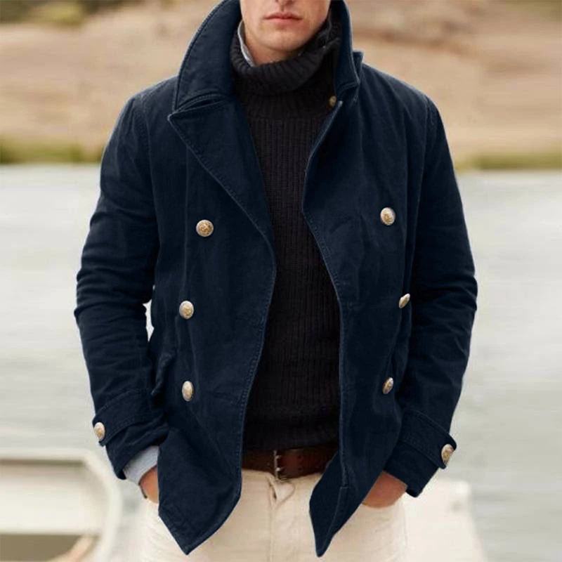 Men Coat Casual Solid Color Long Sleeve Button Down Loose Fit Jackets Winter Open Front Lapel Collar Outwear