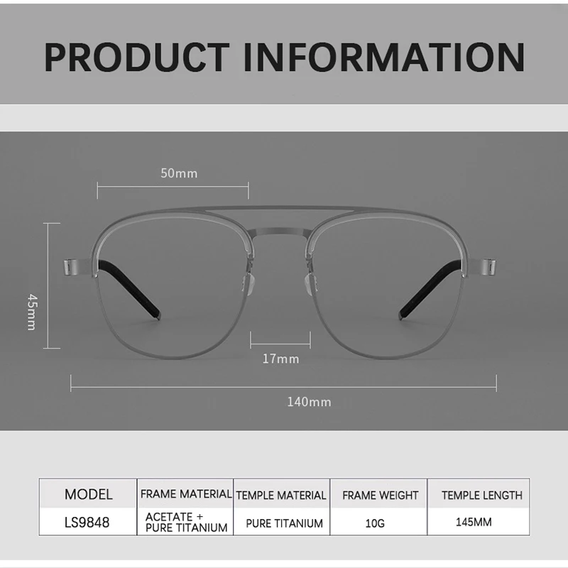 2024 New Japanese Design Ultralight Screwless Pure Titanium Glasses Frame Double Beam Men Optical Prescription Myopia Eyeglasses