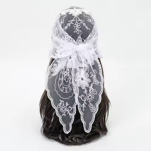 Elegant Lace Scarf Hollow Out Embroidery Foulard Bandana Solid Color Triangular Scarf Thin Vintage HandkerChiefs for Hair Woman - Image 15