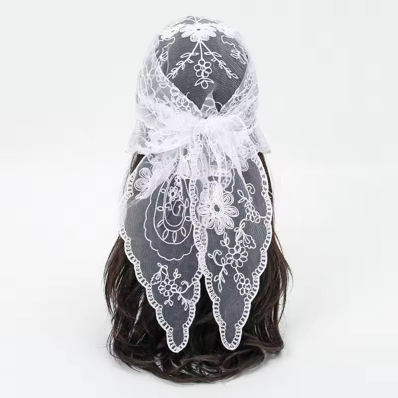 Elegant Lace Scarf Hollow Out Embroidery Foulard Bandana Solid Color Triangular Scarf Thin Vintage HandkerChiefs for Hair Woman - Image 15