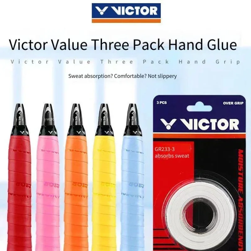 3PCS VICTOR GR233-3 Tennis Badminton Sweat Absorbent Grip Tape Sticky Comfortable Hand Gel WRX Sports Equipment Accessories