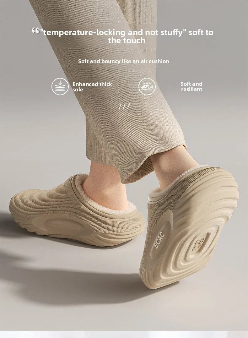 Warme, lange Plüsch-Hausschuhe aus wasserdichtem EVA für Damen, Winter 2026, weiche, dicke Sohle, rutschfeste Hausschuhe, Pelzige Pantoletten für Paare – Detail 5