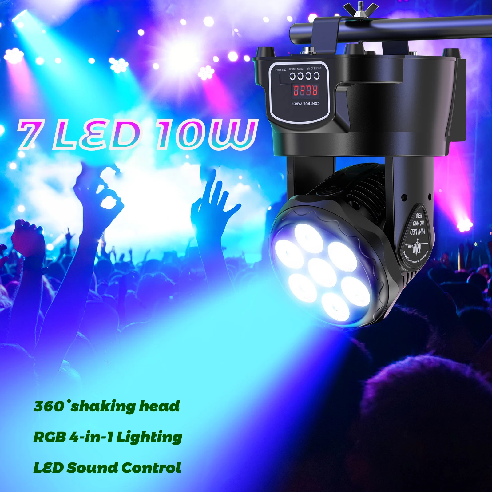 Nowy 7 * 10W RGB Party Moving Head DJ Disco Beam Patterns Stage Light Projector RGB UV LED Strobe Sound Party Holiday Wedding Lamp