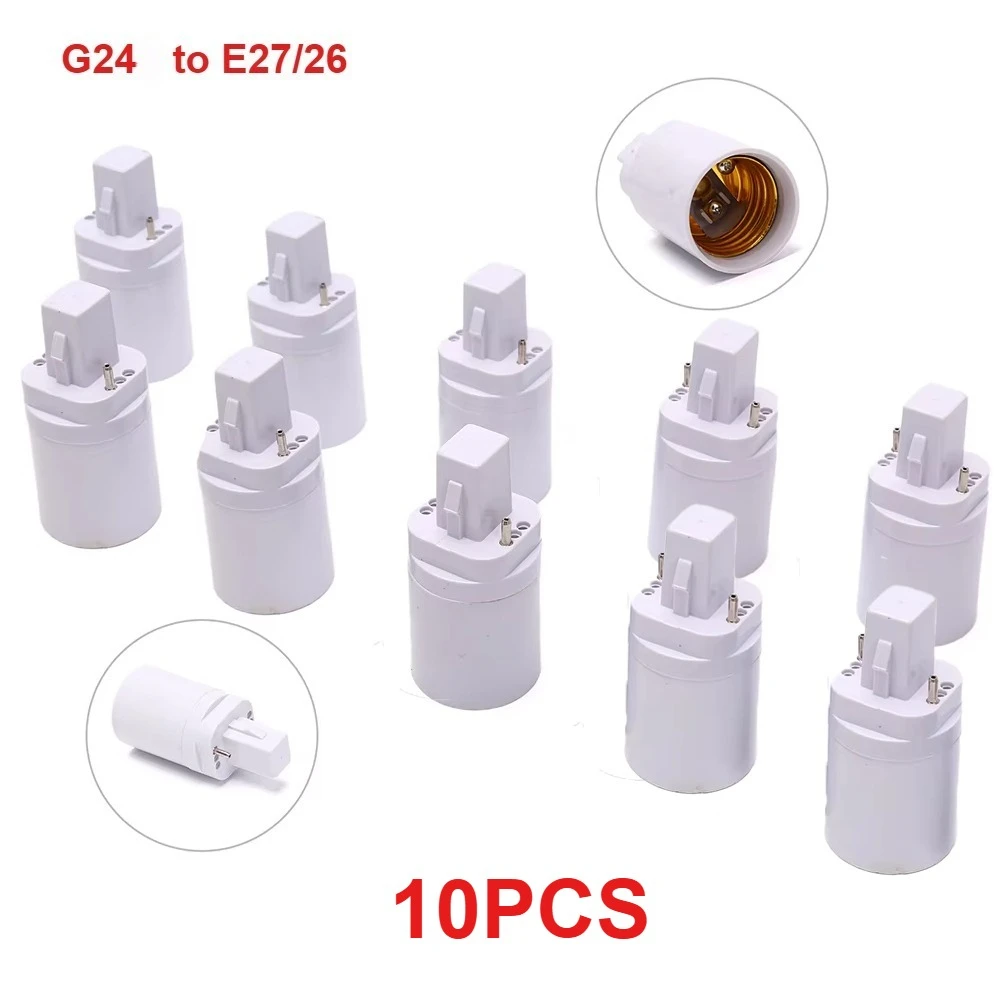10pcs  G24 to E26/E27 Socket Adapter 2Pin Conductive Gx24d Lamp Base Adapter G24d to Medium Edison Light Socket Converter