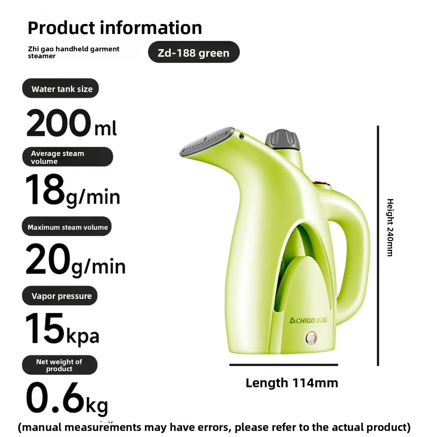 Handheld Garment Steamer 20g/min Steam 200ml Water Tank Portable Electric Iron for Clothes Home Travel Daily Use 핸디형 스팀다리미