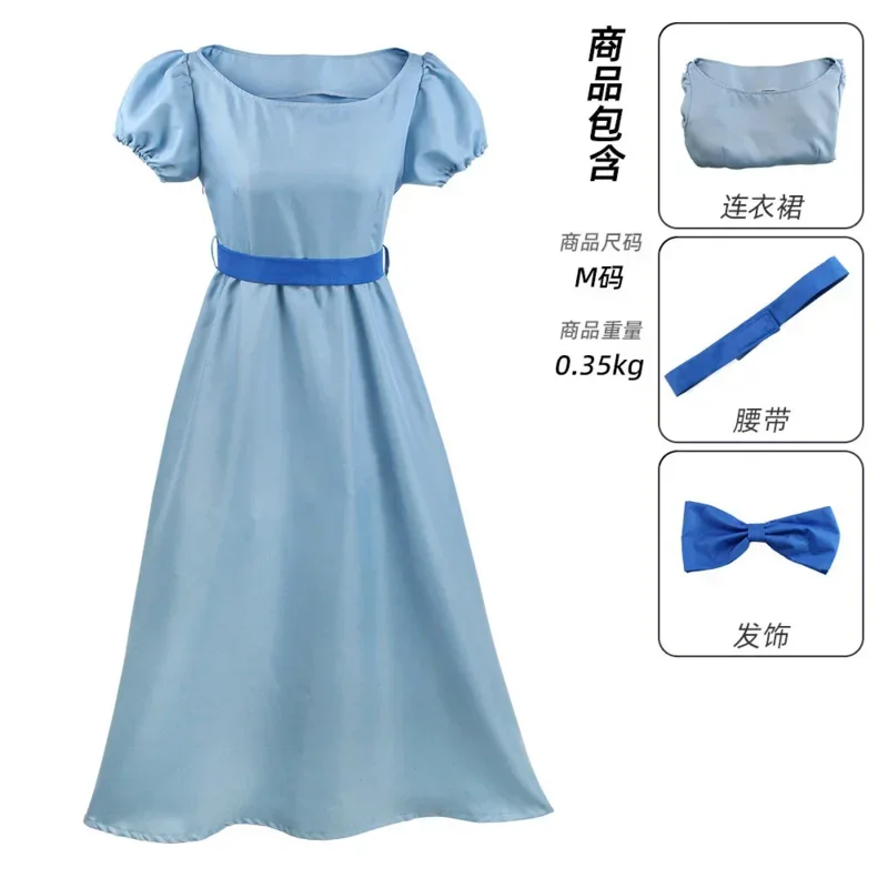 Aa waq99 애니메이션 의상 피터팬 웬디 블루 드레스와 나비 넥타이 여성용 코스프레 의상 qq 2025
