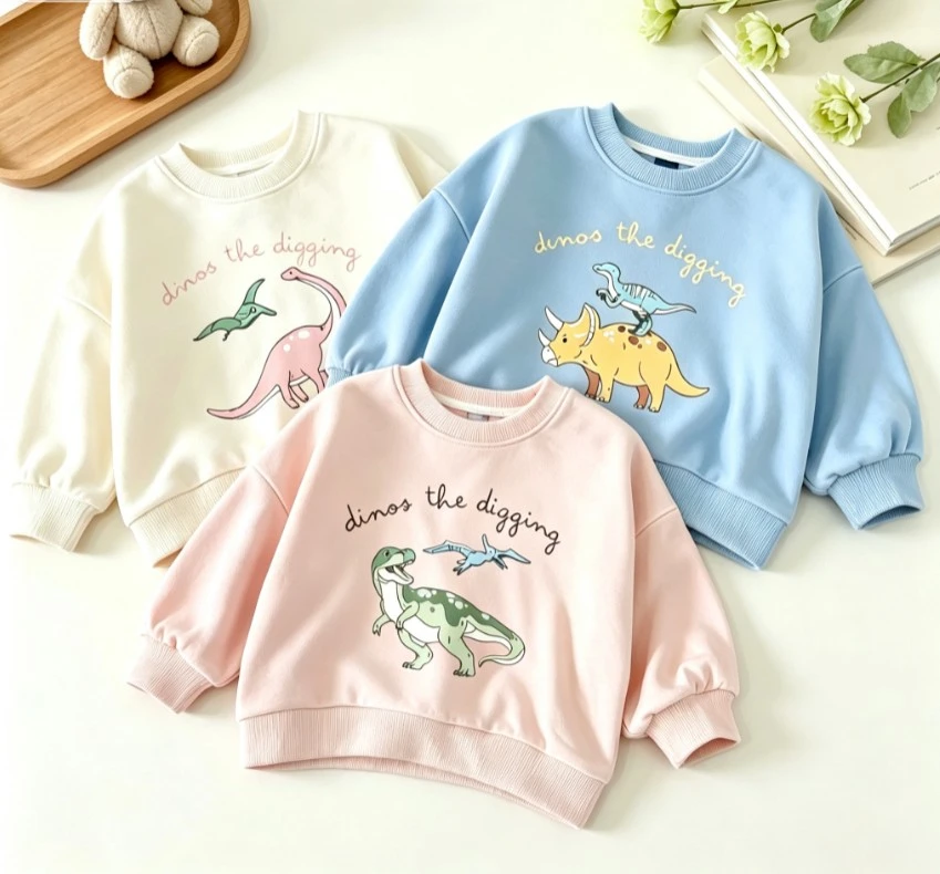 Kids Cartoon Dinos The Digging Dinosaur Crew Neck Sweatshirt Children Soft Cotton Pullover Baby Popular Clothing Kid Costume Top