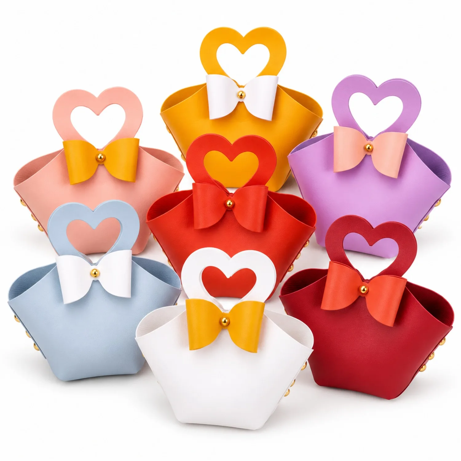 5/10Pcs Heart Shape Favor Bags With Bow Wedding Party Gift Bags Mini Handbag Candy Box Bridal Shower Decoration