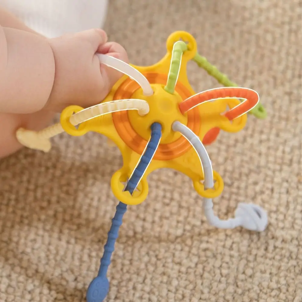 PP bebé sensorial Montessori agarre bola desarrollo sensorial cuerda de tracción de silicona apaciguar potable Infantil mordedores masticables