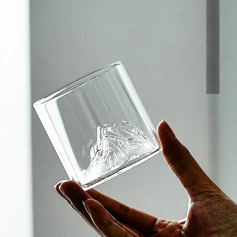 Japan 3D Mountain Whiskey Glass Glacier Old Fashioned Whisky Rock Glasses Whiskey-glass Wooden Gift Box Vodka Cup Wine Tumbler