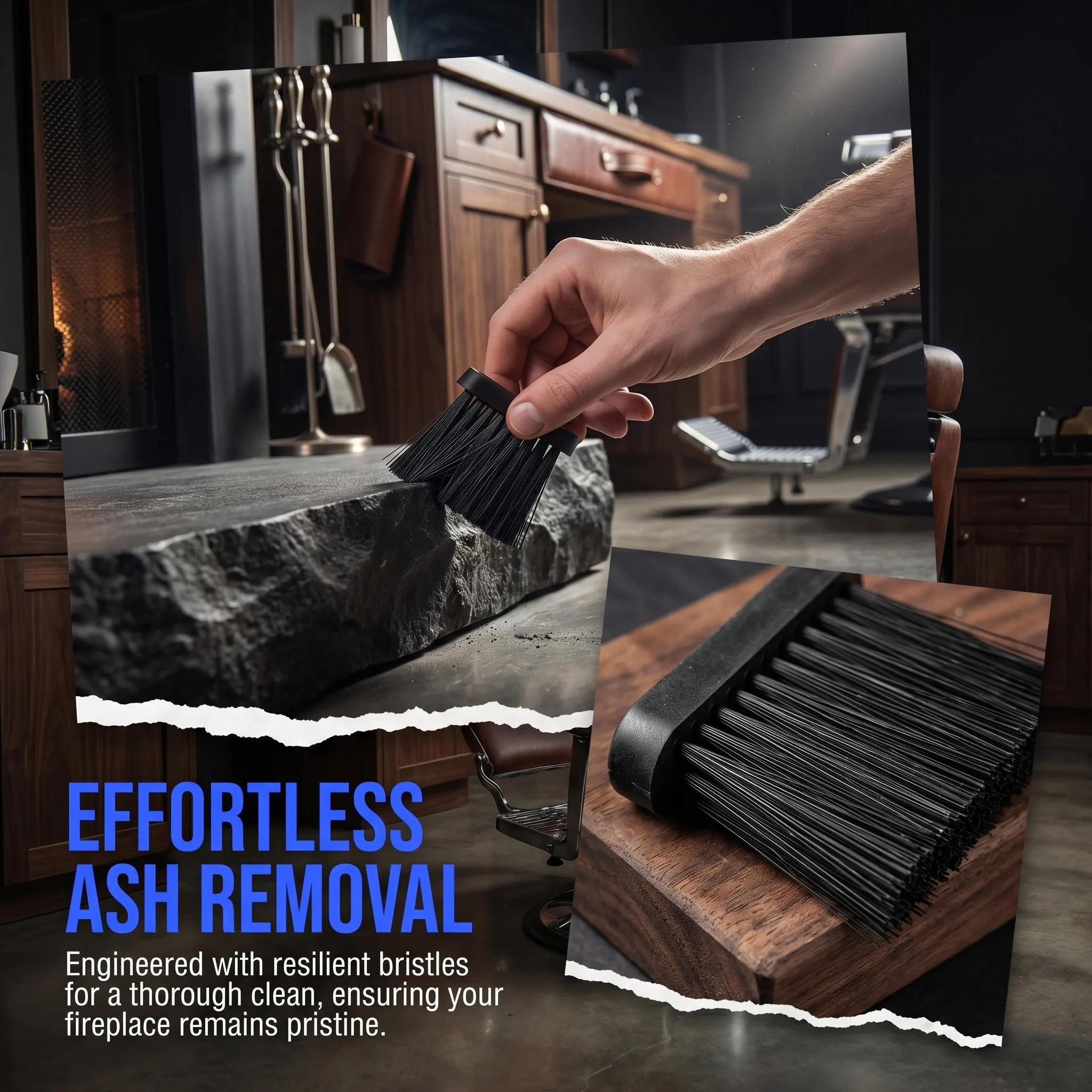 European Style Fireplace Brush Wood Burning Ash Cleaning Set Villa Heating Replacement Head Mini Dustpan Chimney Brush
