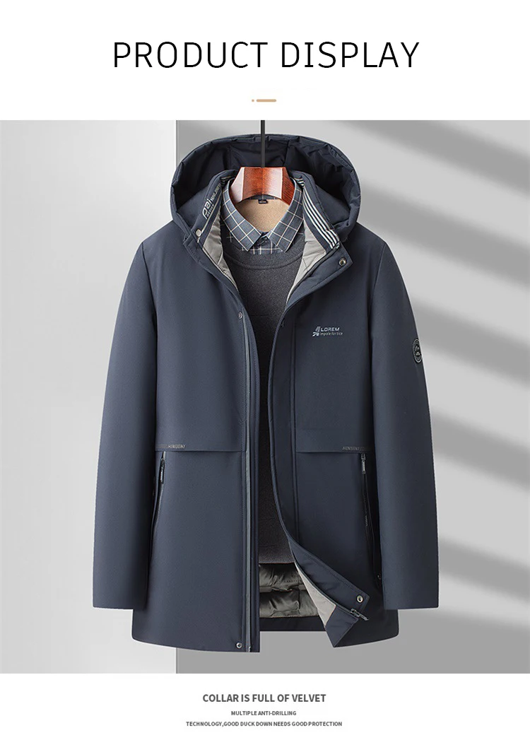 5XL Men's Winter Mid-Long Coat Warm Jacket Thick Coat Hat Detachable Long Jacket Business Jacket Mens Winter Hooded Warm Parkas