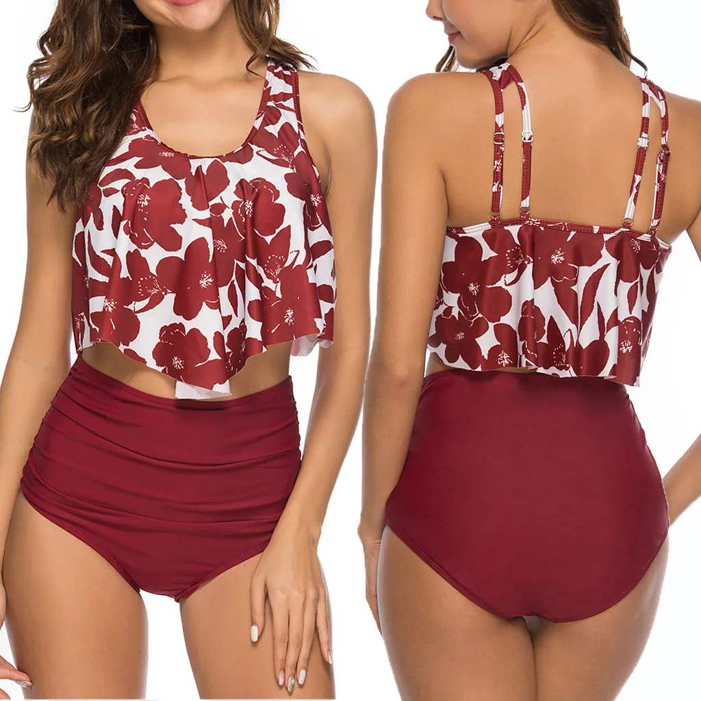 Two Piece Tankini Set Plus Size Women Swimsuit Clothing Set Sexy Backless Printed Push Up Mujer Swimwear Suit Summer Beach