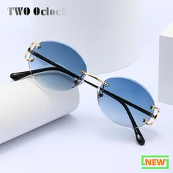 Vintage Oval Sunglasses Women Men Rimless Green Blue Gradient Sun Glasses For Woman UV Protection Frameless Shades Male Sunnies