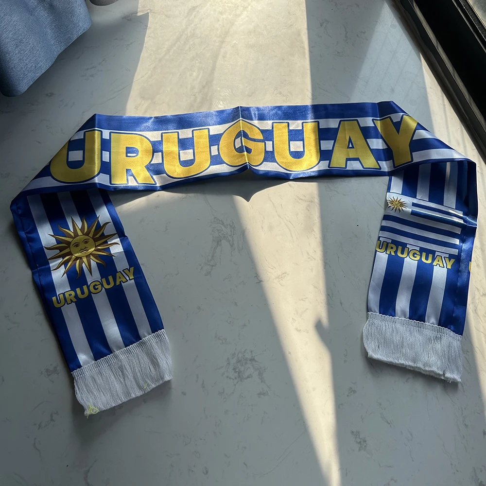 Uruguay Scarf 14x135cm Double-sided Printed Satin Uruguay Flag Scarf Tassels Suitable for Football, Sports, Events