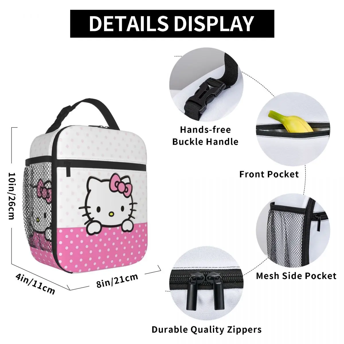 Borsa termica per il pranzo con isolamento grafico Hello Kitty Contenitore per pasti ad alta capacità Tote Lunch Box Food Bag Work Outdoor