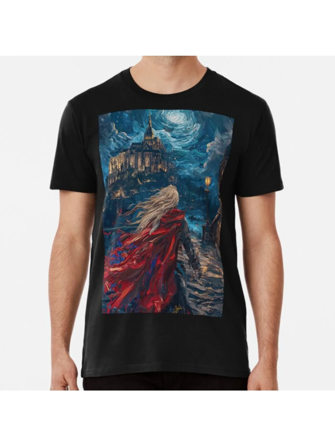 Алукард из Castlevania спереди замка Хлопковая футболка для мужчин и женщин, семейная
