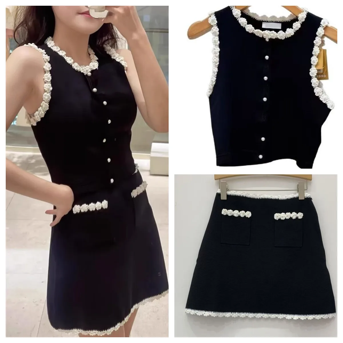 

Women Black Knit Set 2026 Summer New O-Neck Sleeveless Single Breasted Vest Tops + A-Line High Waist Mini Skirt