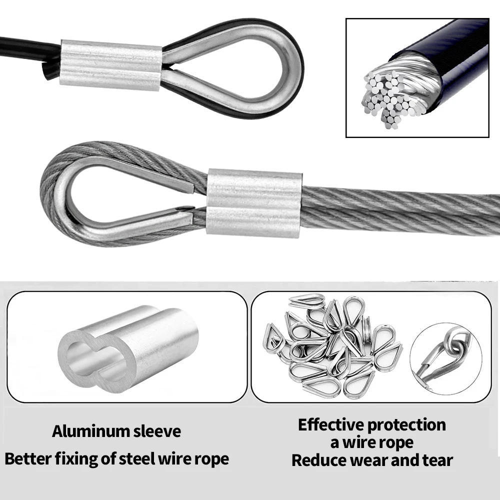 3/4/5/6mm PVC Coated Cable With Chicken Heart Ring Aluminum Sleeve Compression Type Multifunctional Safety Stainless Steel Rope
