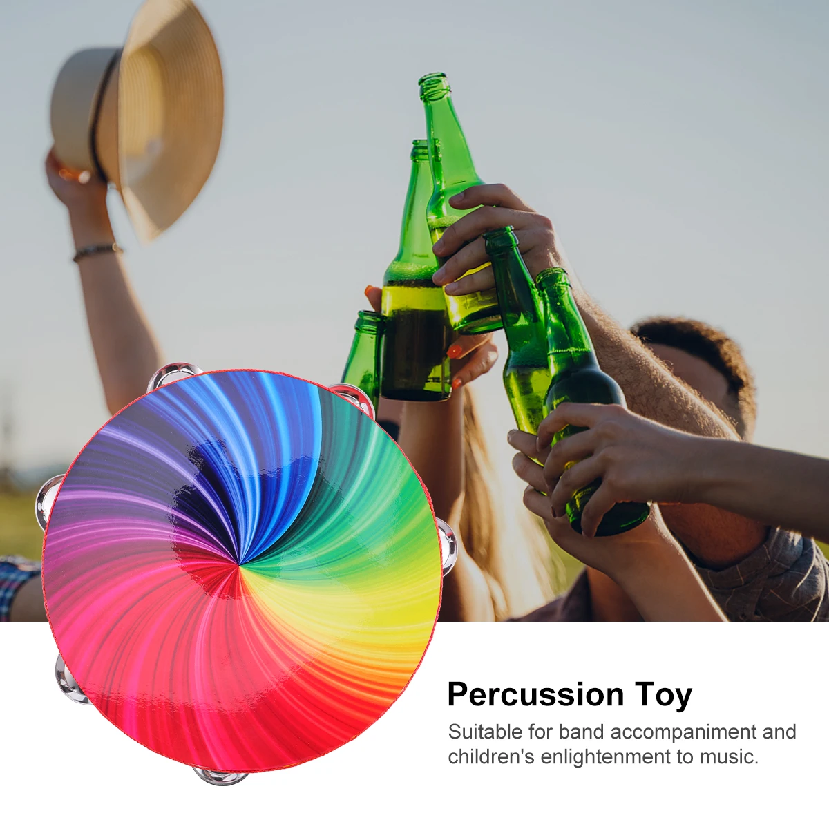 

8 Inch Toddler Musical Instruments Laser Drum Tambourine Jingles Toy National