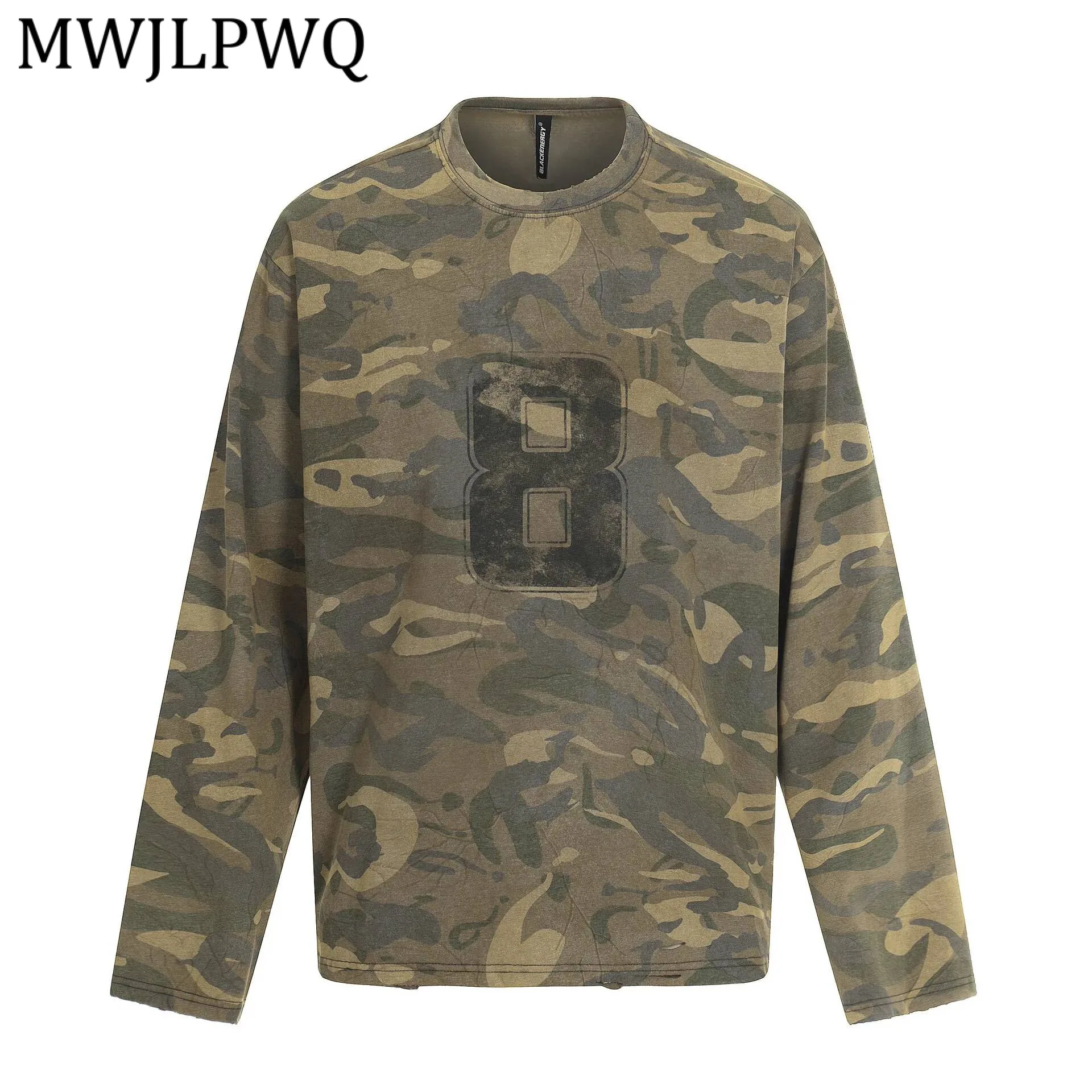 

Мужская футболка MWJLPWQ в стиле ретро с камуфляжным принтом, американский стиль, эффект потертости, круглый вырез, модный свободный крой, весна 2026, новинка 21982