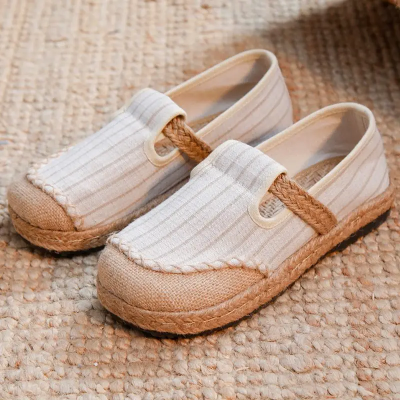 

Breathable Shoes Shallow Mouth Slip-on Female Footwear Round Toe Flax Tennis Slip On Dress Linen Solid Flat Fisherman Shoes Woma