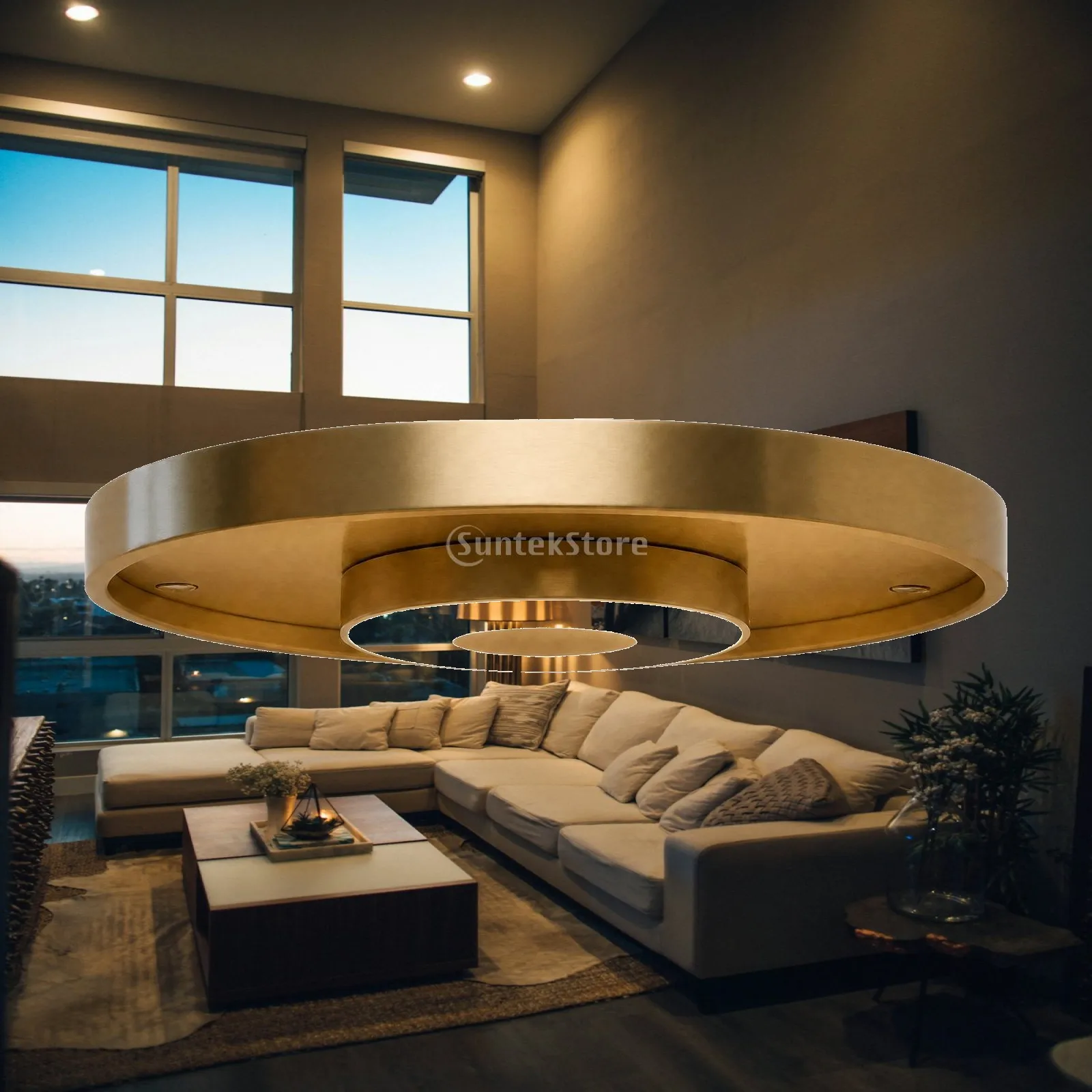Wall Shelf Floating Round Metal Gold Rim Plant Shelf with Built-in LED Light for Bedroom Small Shelf