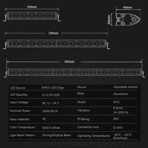 7/20 inch Slim LED Bar Off Road LED Light Bar Work Light For Car 4x4 Truck ATV SUV Lada Barra Lightbar Driving Lamp 12V 24V 10 best sales barra led 12v car - №2
